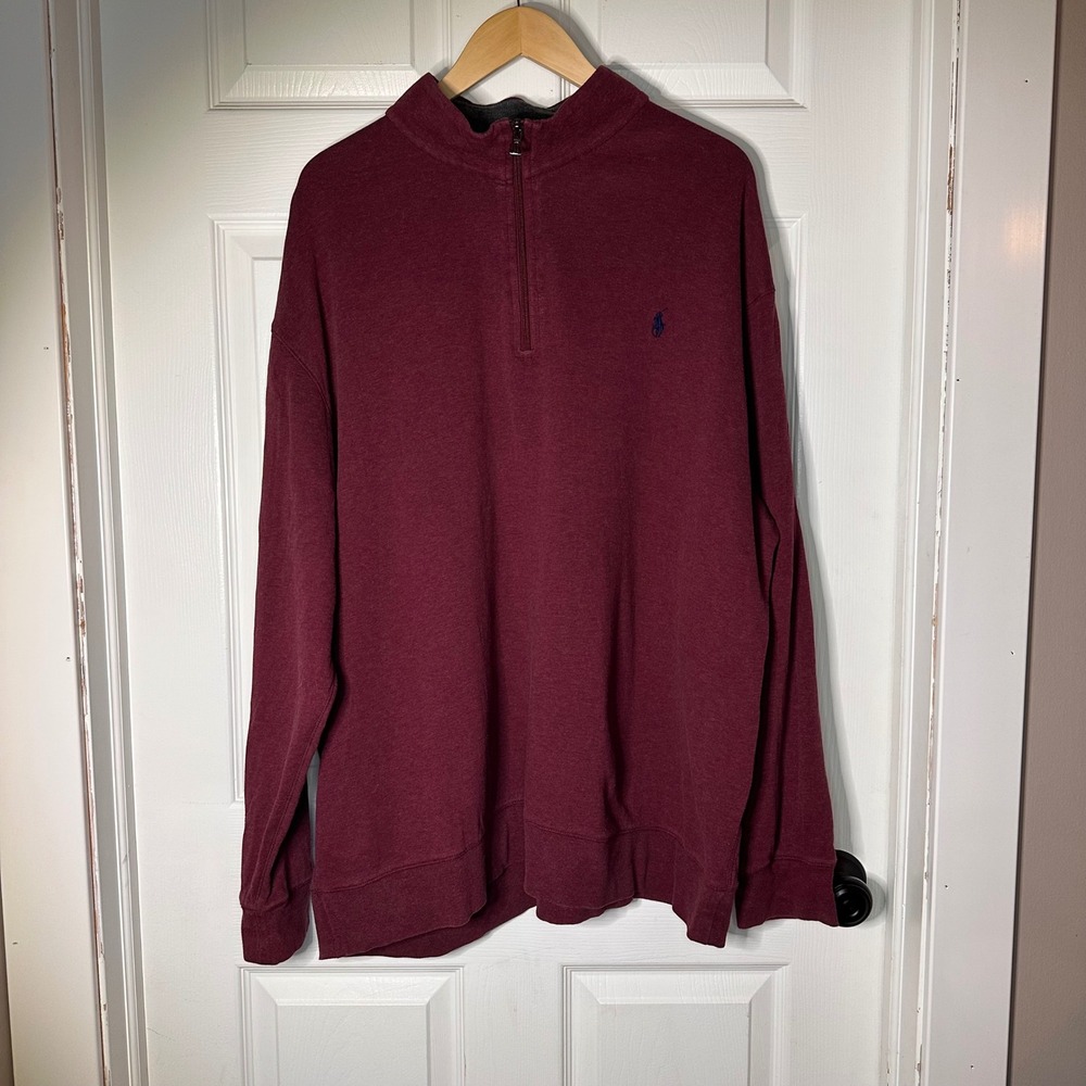 Polo Ralph Lauren Mens 2XB‎ Burgundy Heather Quarter Zip Pullover Sweatshirt Big